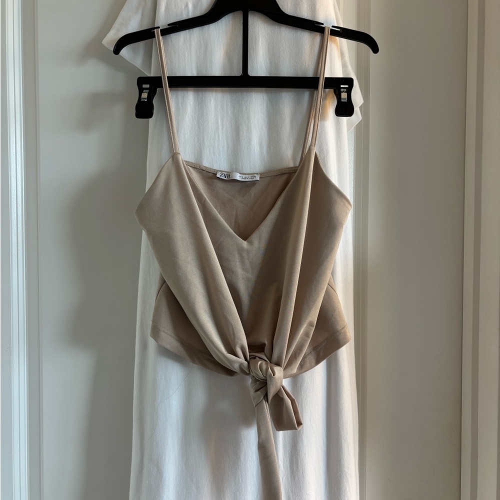 Zara Beige Tie-Front Cami Top